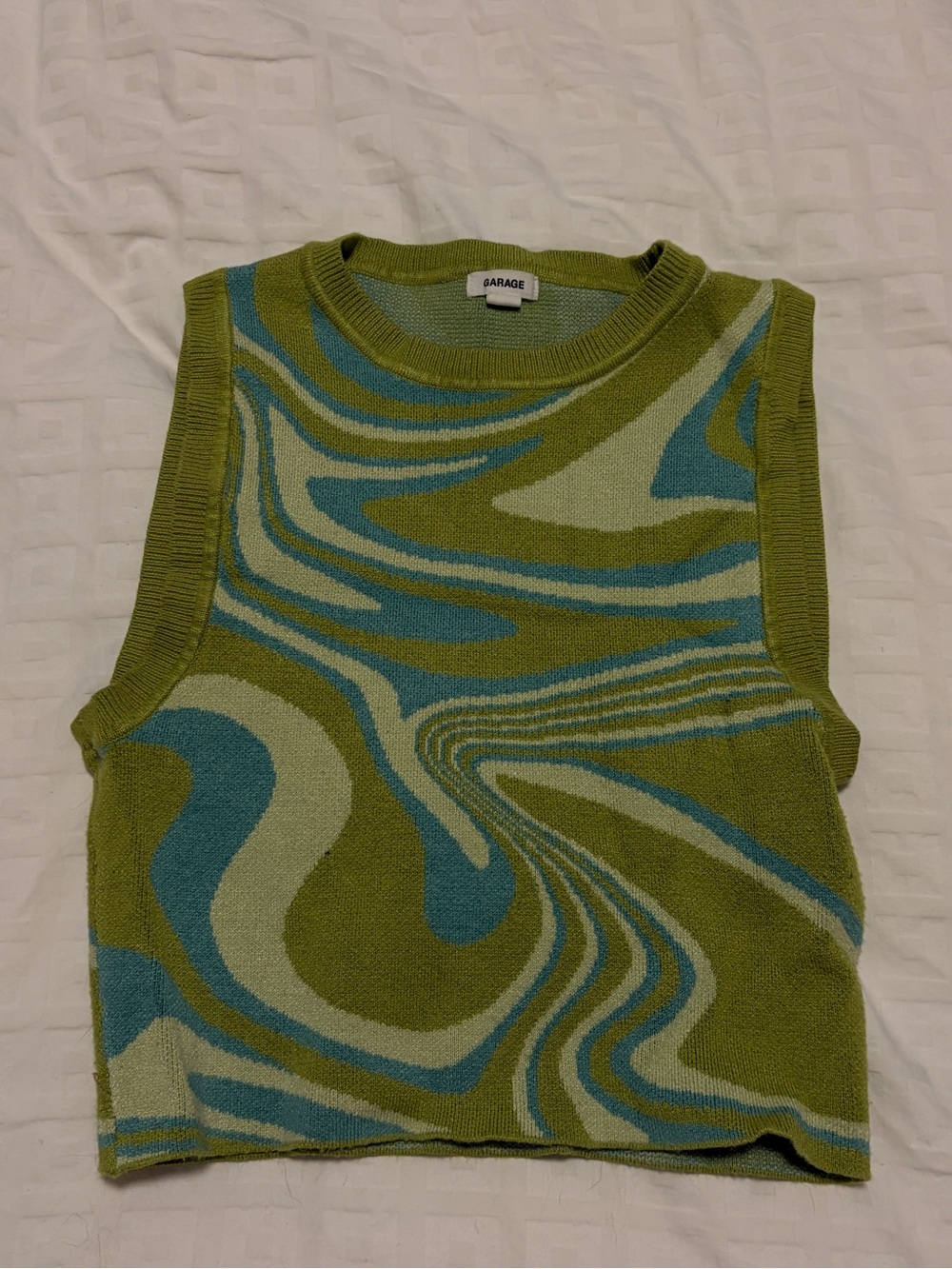 Garage Olive Green Swirl Knit Crewneck Vest